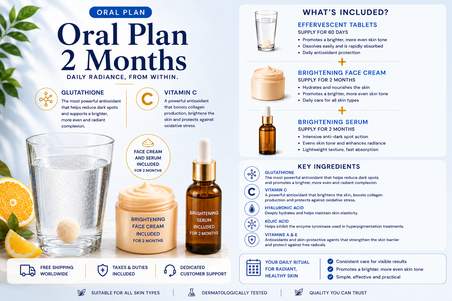2-Month Skin Whitening Tablet Plan — With Body Serum