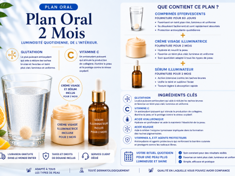 Programme de comprim&eacute;s &eacute;claircissants &ndash; 2 mois &ndash; avec s&eacute;rum pour le corps