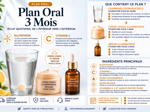 Programme de comprim&eacute;s &eacute;claircissants &ndash; 3 mois &ndash; avec s&eacute;rum pour le corps