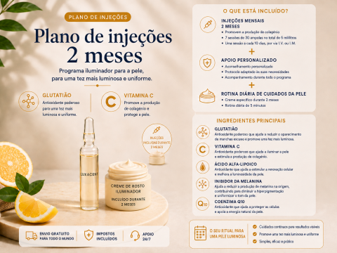 Plano de 2 meses de inje&ccedil;&otilde;es para clareamento da pele