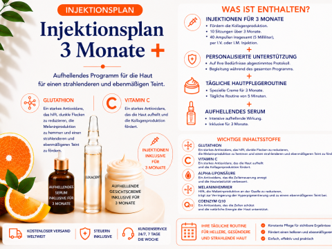 3-monatiger Plan f&uuml;r Hautaufhellungsinjektionen &ndash; mit K&ouml;rperserum