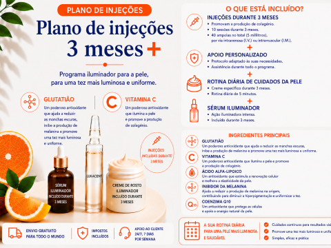 Plano de 3 meses de inje&ccedil;&otilde;es para clareamento da pele &ndash; com s&eacute;rum corporal